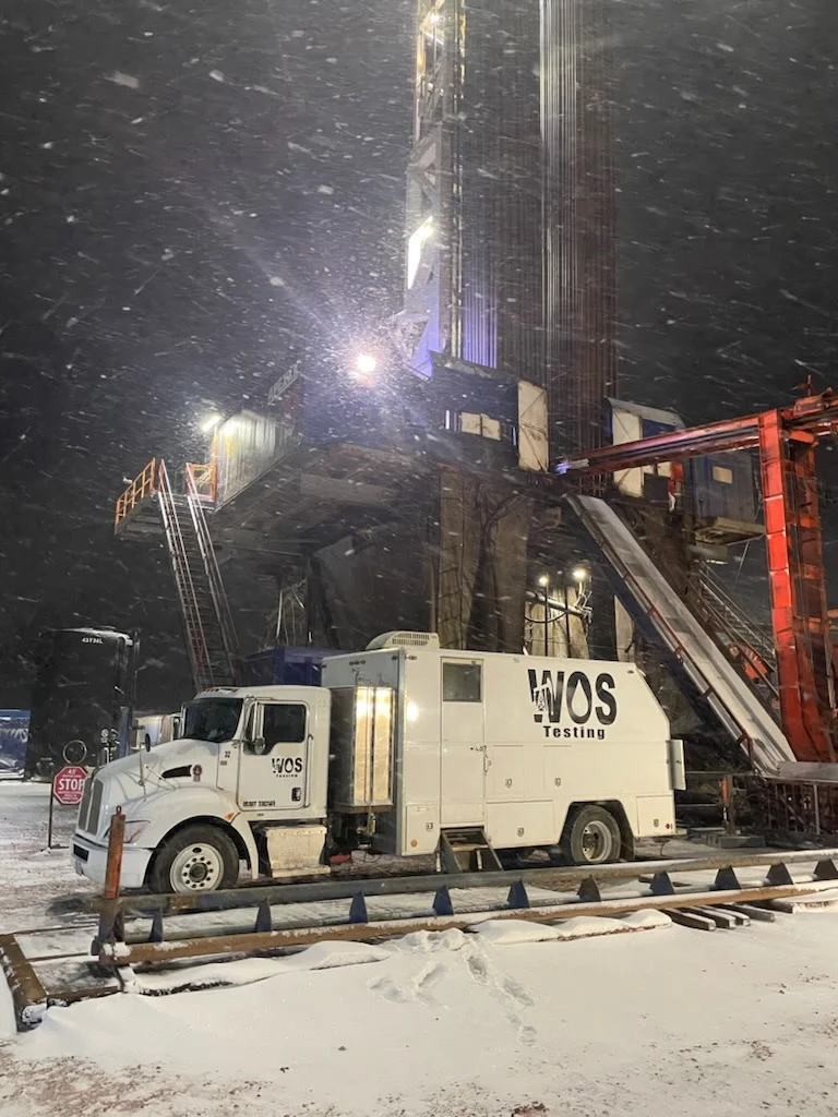 WOS Testing truck working a rig in a Bakken snowstorm
