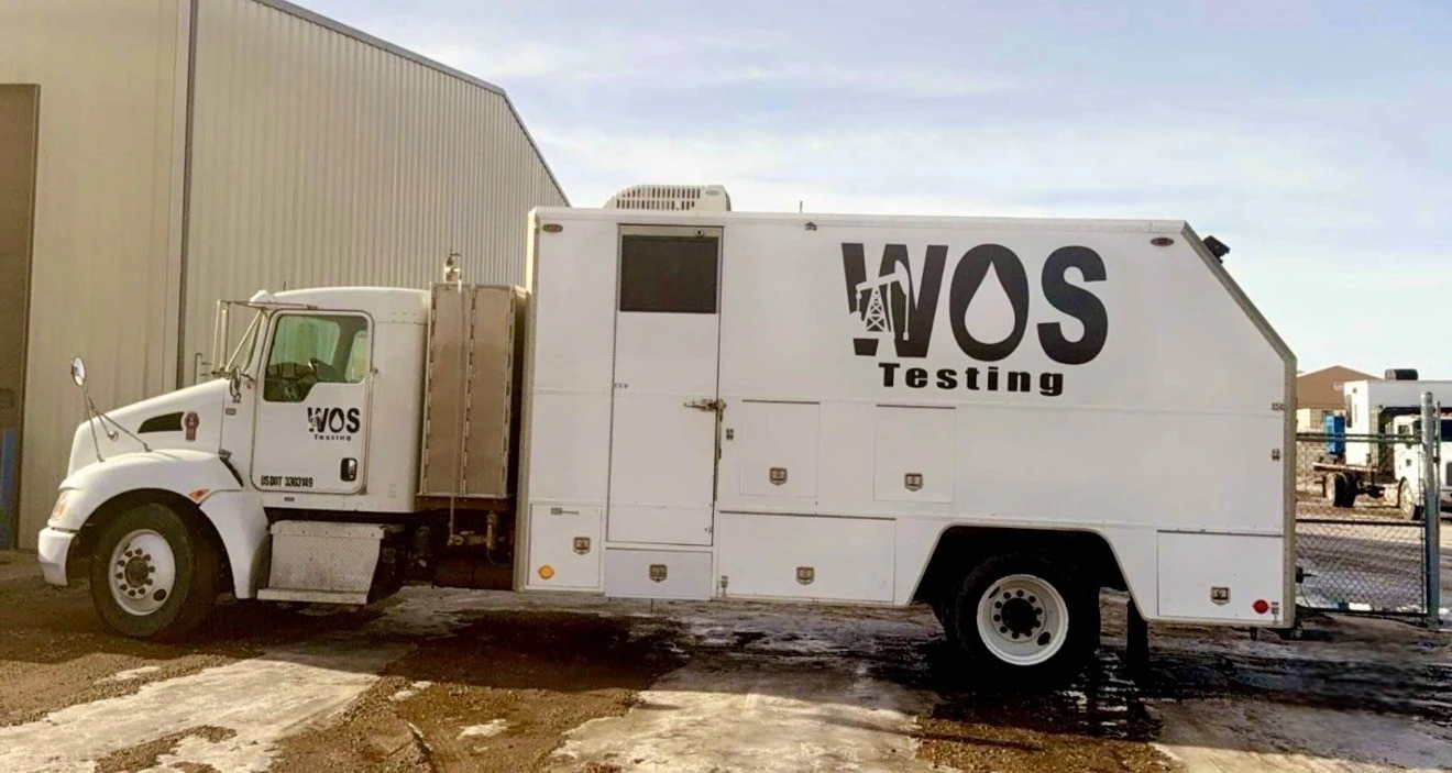 WOS Testing pressure truck parked at the Williston shop