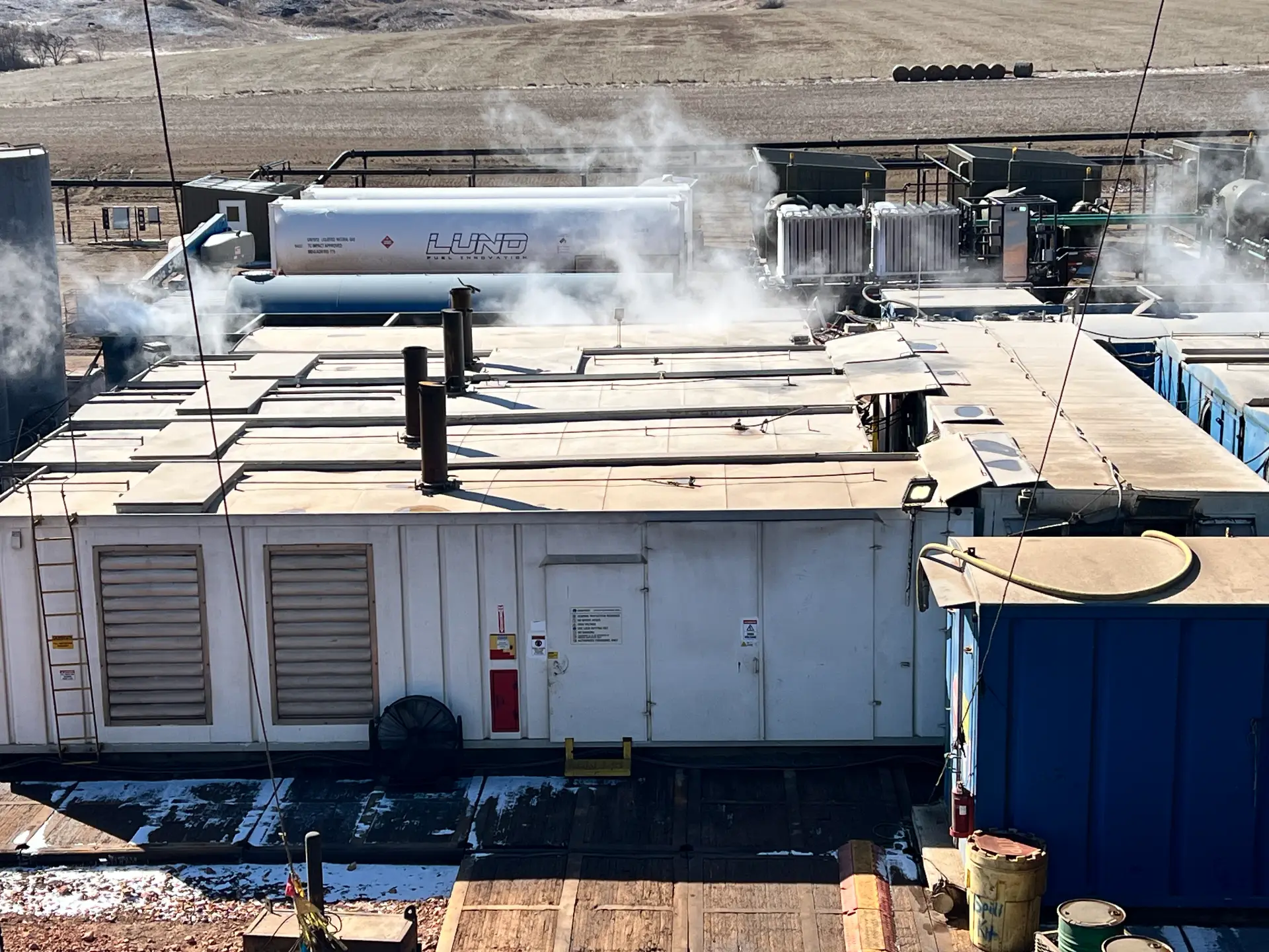 Steaming production facility being pressure washed