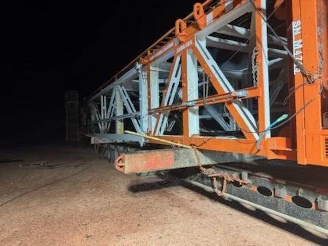 Cleaned rig truss staged for transport